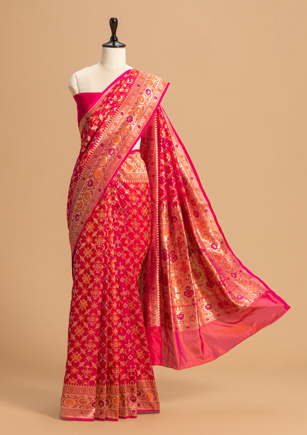 Strawberry Pink Patola Silk Saree