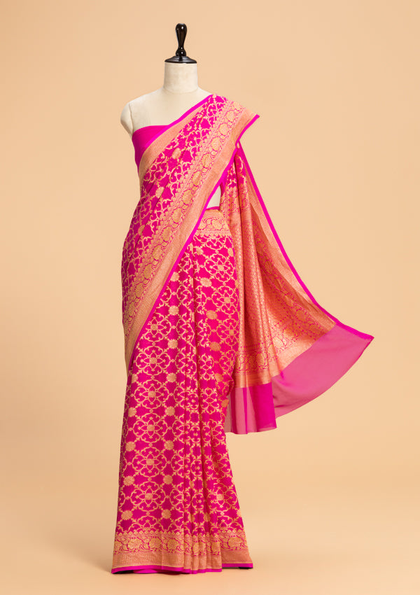 Rani Pink Jamdani Georgette Saree